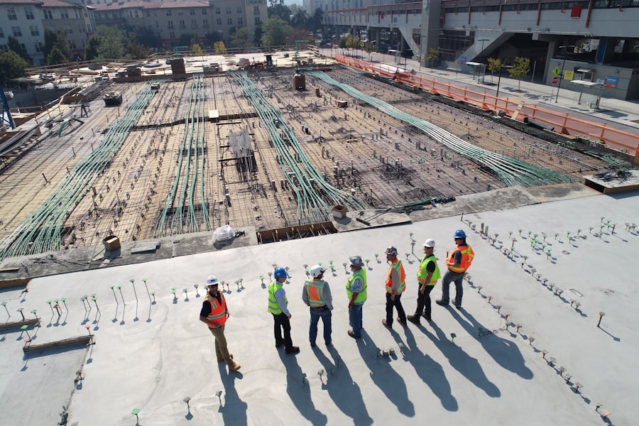 Engineers reviewing plans at a construction site